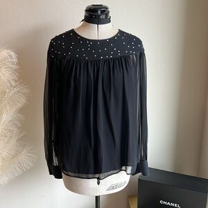 3.1 Phillip Lim Sheer Black Silk Rhinestone top